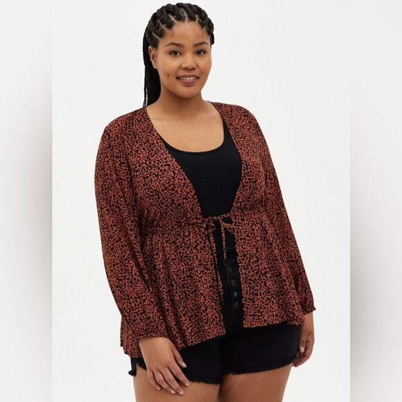 Torrid Tie-Front Midi Kimono Cheetah M/L - Picture 1 of 11